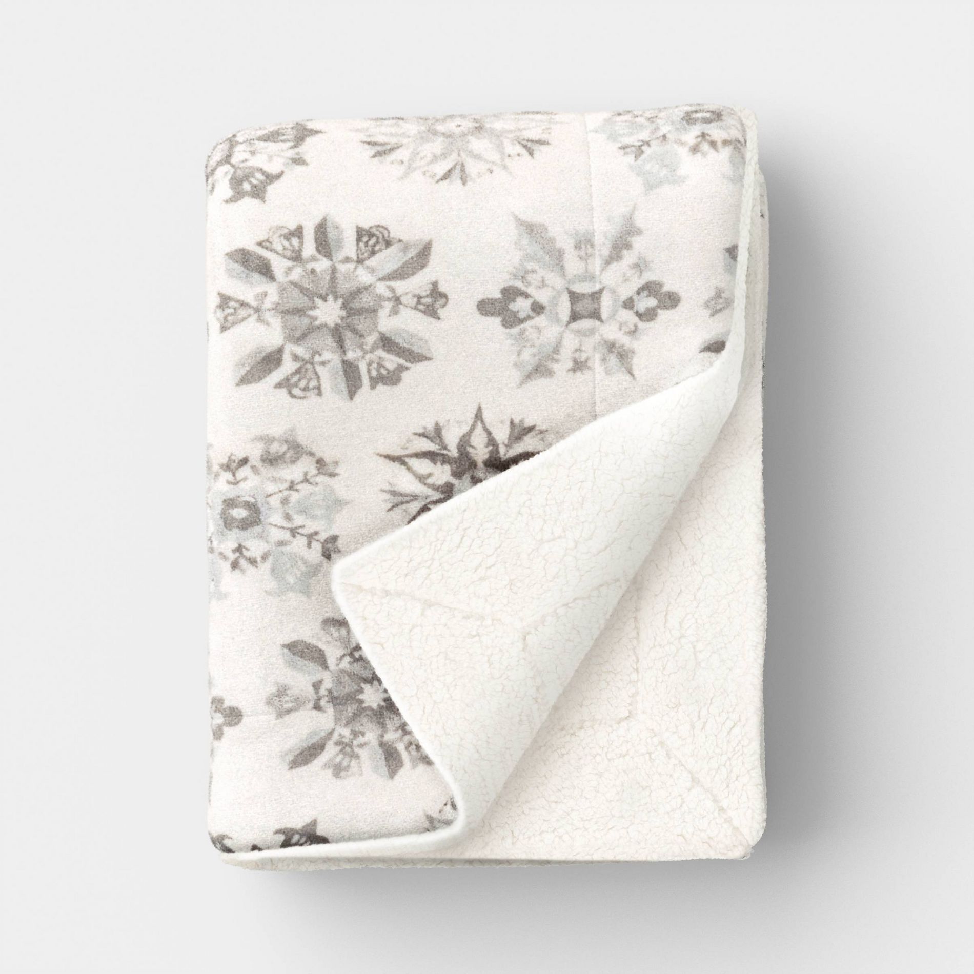 Snowflake Plush Throw Blanket with Faux Shearling Reverse Gray -Threshold™