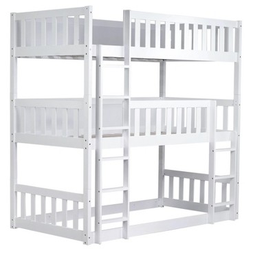 NicBex Triple over Twin Bunk Bed with Guardrail,Rubber Wood Triple Loft Bed with Ladder and Converts to 3 Twin Beds,Bunk Beds for Bedroom,White