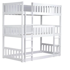 NicBex Triple over Twin Bunk Bed with Guardrail,Rubber Wood Triple Loft Bed with Ladder and Converts to 3 Twin Beds,Bunk Beds for Bedroom,White - 1 of 4
