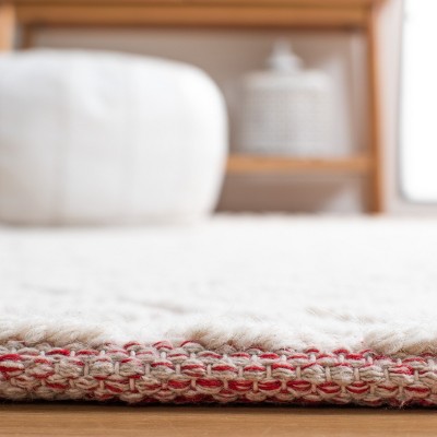 Ivory and Red Hand-Knotted Wool Rectangular Area Rug