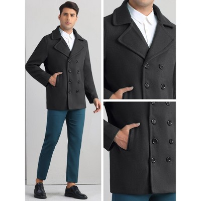 INSPIRE CHIC Men's Notched Collar Double-Breasted Formal Classic Peacoats Black Medium — фото 4