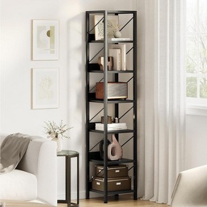 Acekool 6 Tier Narrow Bookcase, Tall Skinny Bookshelf, Rustic Corner Shelf, Industrial Small Book Shelf for Bedroom, Living Room, Office - 1 of 4