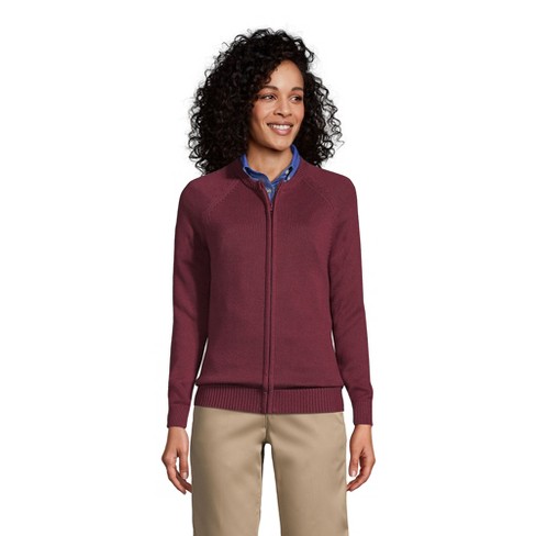 Lands' End School Uniform Women's Cotton Modal Zip-front Cardigan Sweater -  X Large - Burgundy : Target
