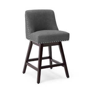 Arceso 26 Inch Bar Stools, 1pc Swivel Counter Stools with Back, Upholstered Barstools, Solid Wood Legs with Footrest - 1 of 4