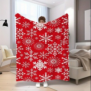 1-Pack Christmas Red & White Snowflake Blanket - Soft Warm Flannel Throw with Lightweight portability for Couch, Bed, Travel, Camping. - 1 of 4