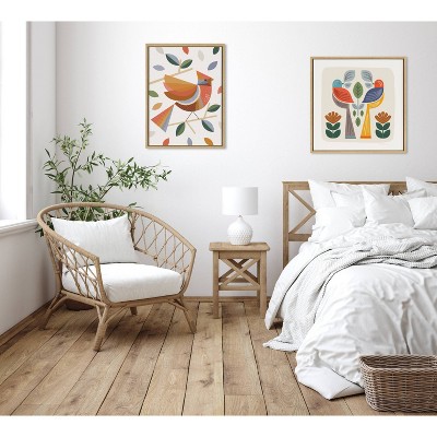 22"x22" Natural Mid-Century Colorful Bird Canvas Wall Art