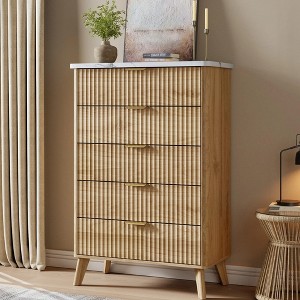 5 Drawer Dresser for Bedroom, Tall Fluted Wood Chest with Gold Handles, Modern Dressers with Thickened Design for Living Room - 1 of 4