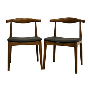 Set of 2 Sonore Solid Wood Mid Century Style Accent Chair Dining Chair Brown - Baxton Studio: Walnut Finish, Faux Leather, Non-Mar Feet - 1 of 4