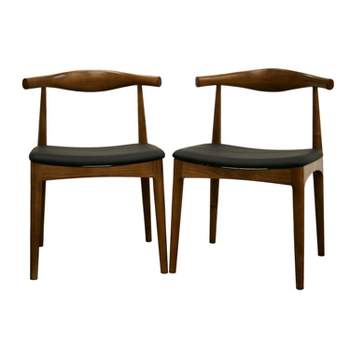 Set of 2 Sonore Solid Wood Mid Century Style Accent Chair Dining Chair Brown - Baxton Studio: Upholstered Walnut Finish, Faux Leather