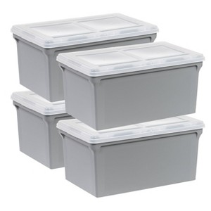 IRIS 22''x13''x10'' 4pc Split Lid Plastic Storage Bins File Boxes Gray - 1 of 4