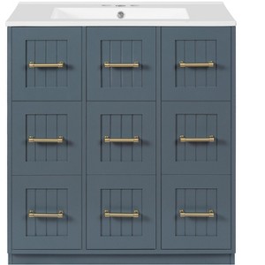 Gulches 30 Inch Bathroom Vanity Undermount Sink Drawers Painted Surface Soft Close Doors Tip Out Drawer Solid Wood Frame Blue - 1 of 4