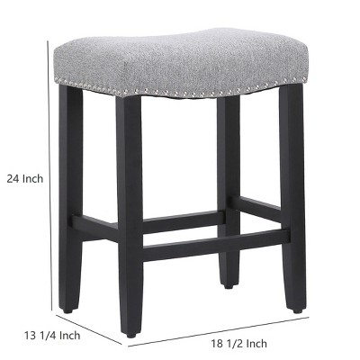 Gray Upholstered Wood Saddle Counter Stool, 24" Height