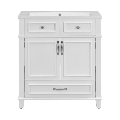 YOOCOZZ Wooden Retro Bathroom Vanity with Ceramic Sink, Storage Cabinet and Drawers