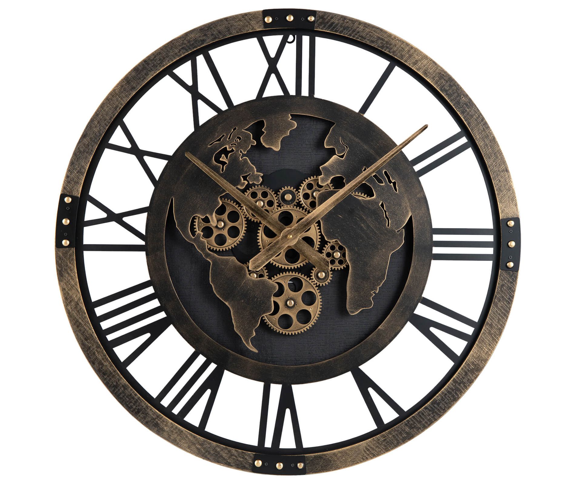 Costway Large Wall Clock, 27” Gear Clock with World Map, Non-Ticking Decorative Metal Clock