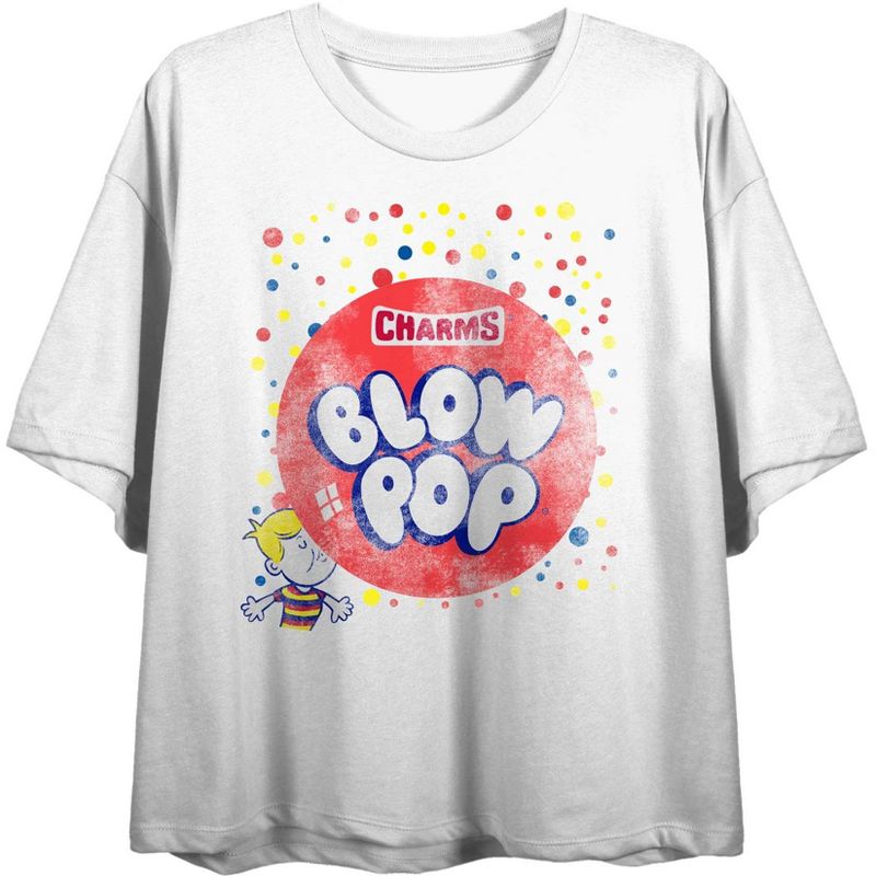 Blow Pop Dots Distressed Logo Women's White Cropped Tee, 1 of 2