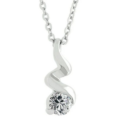 ShineHigh Rhodium-Plated Twist Pendant Necklace – 5 Ct Round Cubic Zirconia in Ribbon-Inspired Setting with Adjustable Chain