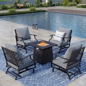 Captiva Designs 5pc Metal Patio Outdoor Conversation Fire Pit Set with Rocking Grid-back Armchairs for Garden, Poolside, Backyard - 1 of 4