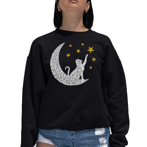 LA Pop Art Cat Moon - Women's Word Art Crewneck Sweatshirt - 1 of 4