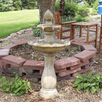 Earth Finish Solar Powered 2-Tier Outdoor Fountain with LED Light
