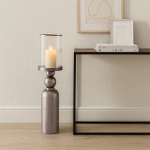 Modern Tall Glass Cylinder Candle Stand Holder - Pillar Candle Holder for Mantel, Console, Dinning Table, Centerpiece, or Home Decor - Silver - 1 of 4