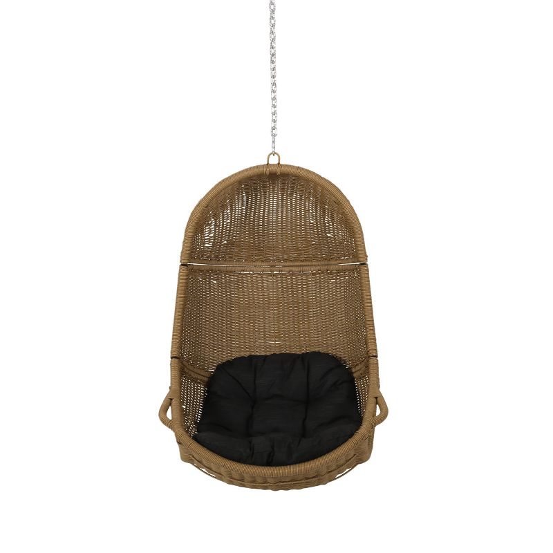 Orville Indoor/Outdoor Wicker Hanging Chair with 8&#39; Chain - Light Brown/Dark Gray - Christopher Knight Home, 1 of 10