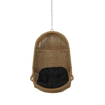 Orville Indoor/Outdoor Wicker Hanging Chair with 8' Chain - Light Brown/Dark Gray - Christopher Knight Home