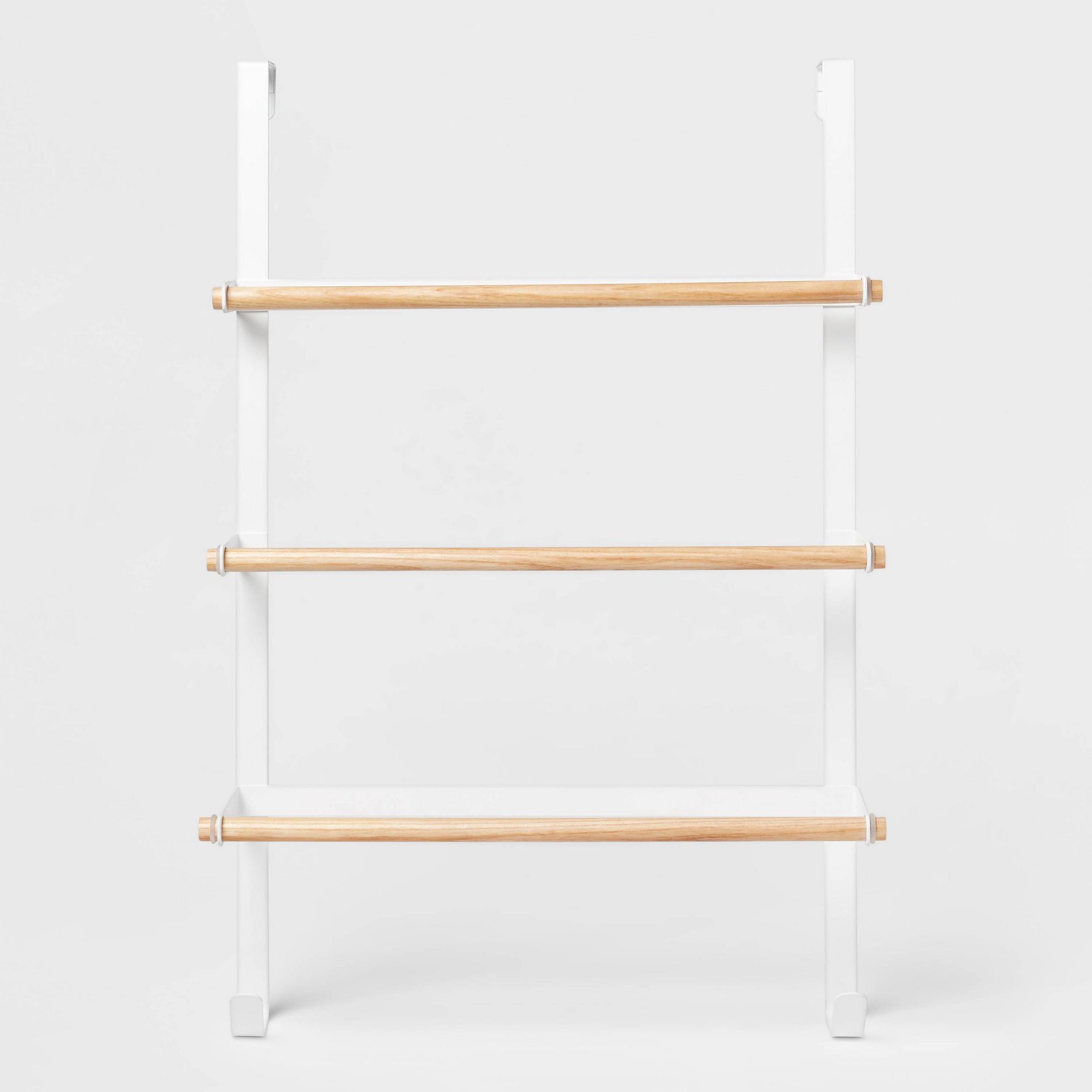 Over the Door Tiered Towel Rack with Wood Matte White - Brightroom™: 24" High, Powder-Coated Steel & Wood Design