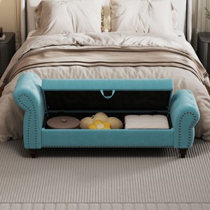 NicBex 64.5" Velvet Storage Ottoman Bench,Foot Stool with Sturdy Wood Legs,End of Bed Bench with Nails,Storage Bench for Bedroom&Living Room - 1 of 4