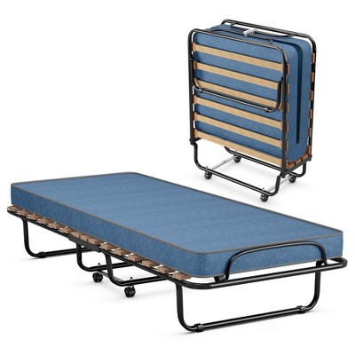 Tangkula Folding Bed Rollaway Metal Guest Bed Sleeper Made in Italy w/ Memory Foam Mattress