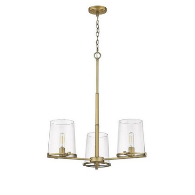 Callista Rubbed Brass 3-Light Chandelier with Clear Glass Shades