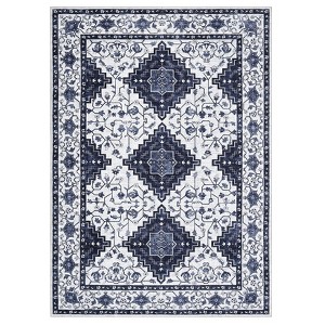 Washable Vintage Rug Non Slip Low Pile Rug Soft Throw Floor Cover Floral Foldable Indoor Carpet for Living Room Bedroom Playroom Nursery - 1 of 4