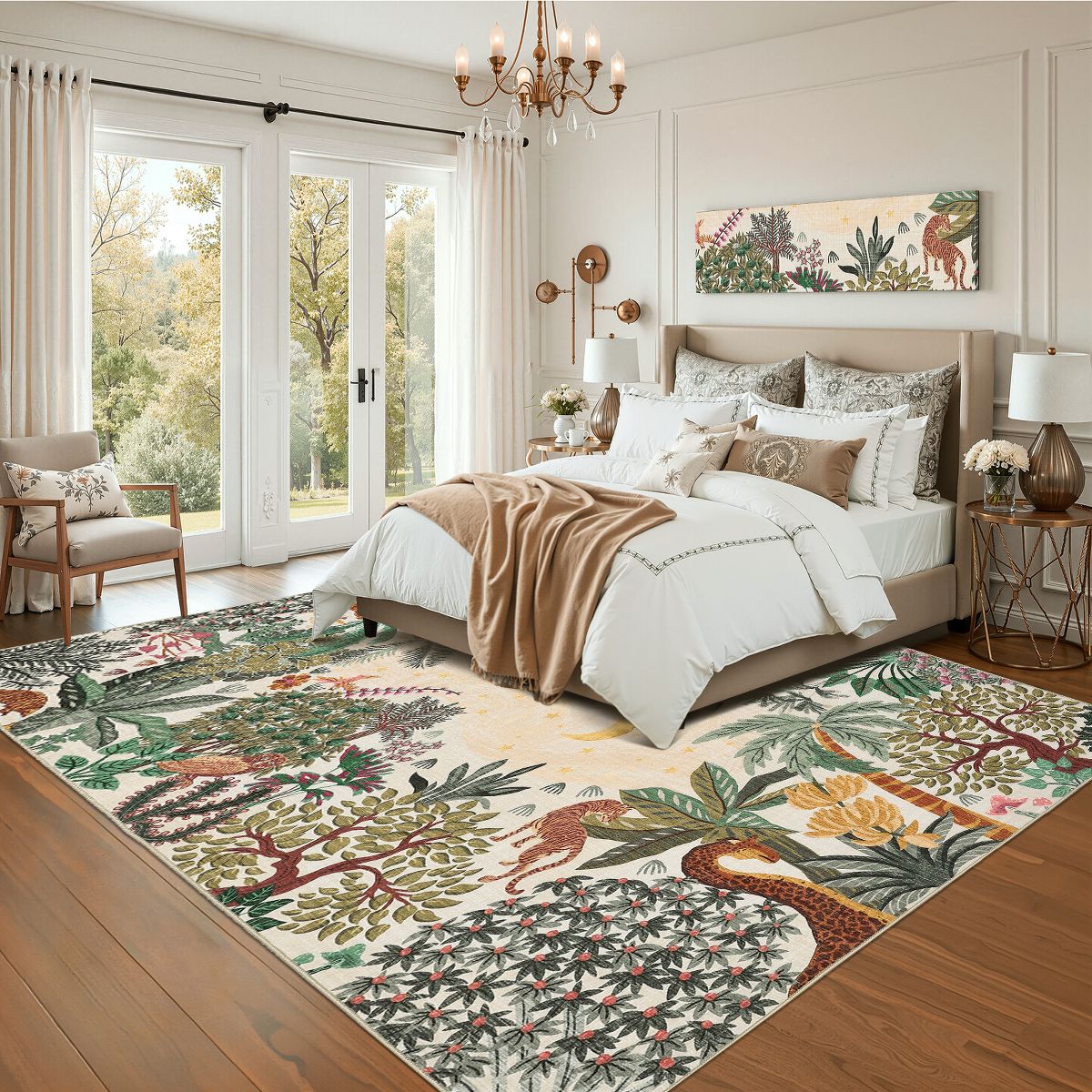 Jungle Rug Washable Area Rugs for Living Room Bedroom Soft Forest Animals Print Rugs - thumbnail 2