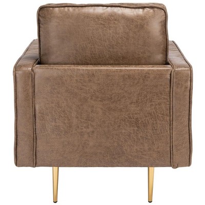 Rustic Brown Leather Accent Chair with Gold Metal Legs