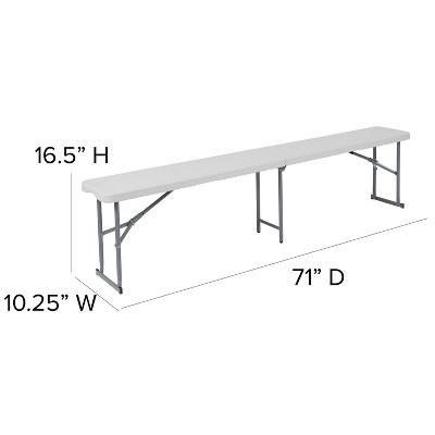 Granite White 6-Foot Foldable Plastic Bench with Gray Metal Frame