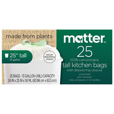 Matter 100% Compostable Tall Kitchen Trash Bags - 13 Gallon/25ct