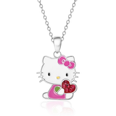 Sanrio Hello Kitty Brass Silver Plated Enamel Seated Necklace - 18'' Chain,  Officially Licensed Authentic