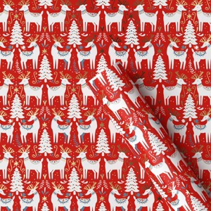 30” 20 sq ft Christmas Roll Wrap Scandinavian Trees and Deer on Red - Wondershop™ - 1 of 3