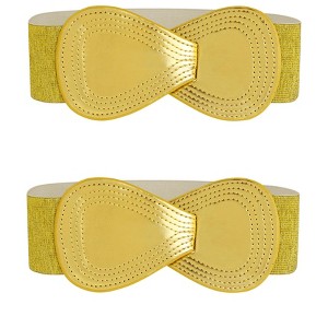 INSPIRE CHIC Women's Interlock 8-shaped Buckle Elastic Faux Leather Stretch Waist Belt 2 Pcs - 1 of 4