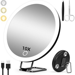 Magnifying Mirror with Light, 6" Rechargeable LED with Suction Cup & Stand, 3 Color Dimmable Modes for Travel Makeup and Skincare - 1 of 4