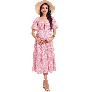 Women's Knotted Side Slit Knee Length Wrap Baby Shower Dress - 1 of 1