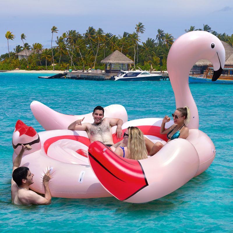 6 People Inflatable Flamingo Floating Island Ideal for Pool, Lake & River, 1 of 11