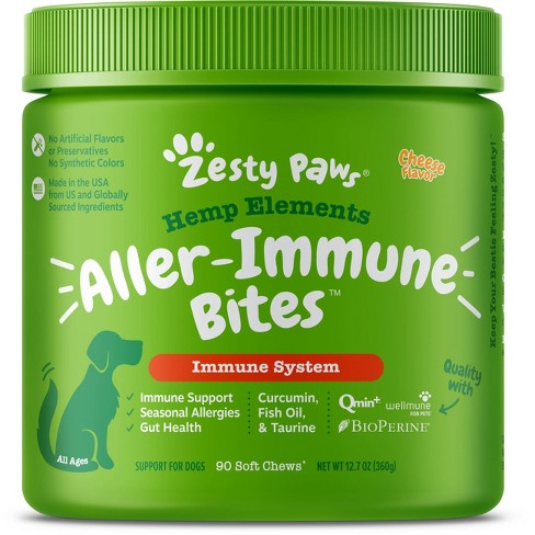 Zesty Paws Hemp Elements Allergy Immune Soft Chews for Dogs - Cheese Flavor  - 90ct