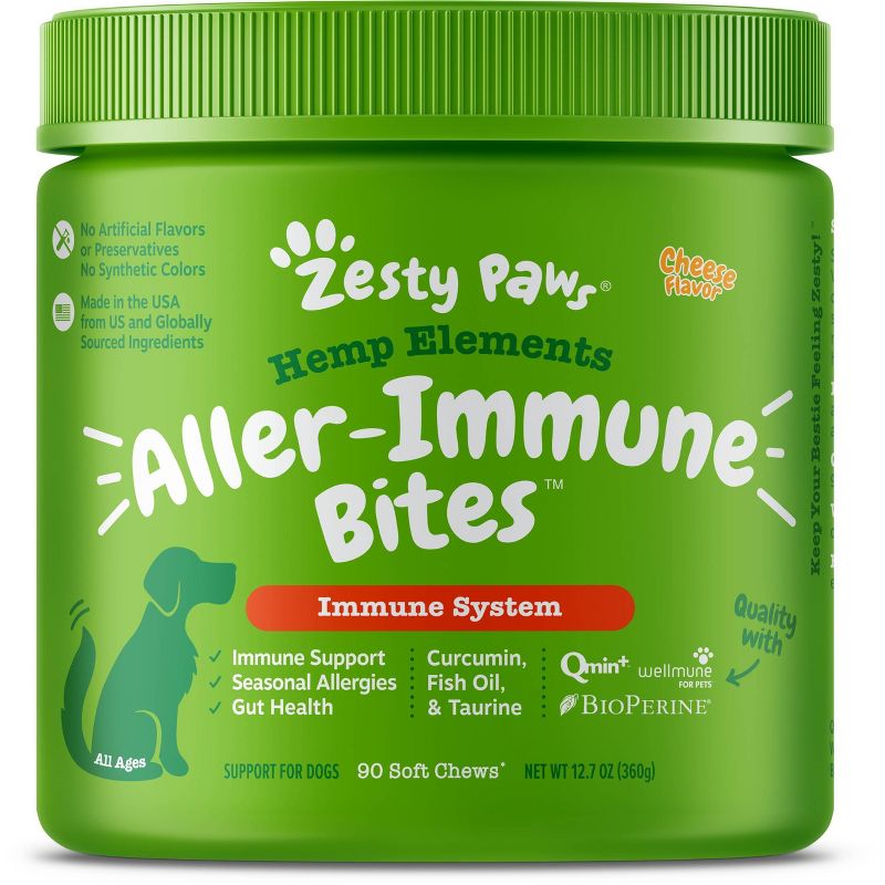 Zesty Paws Hemp Elements Allergy Immune Soft Chews for Dogs - Cheese Flavor - 90ct, 1 of 6