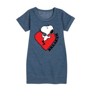 - Peanuts - Heart Breaker Graphic Short Sleeve Fleece Dress - 1 of 4