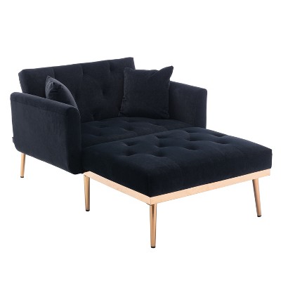 NicBex Velvet Accent Chair with 3-position Adjustable Backrest Lounge Recliner Sofa Chair with 2 Soft Cushion for Bedroom,Living Room