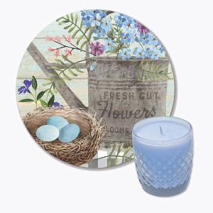 Courtside Market Watering Can Blue Flower 8x8 Artboard & 9oz Soy Wax Candle Set - 1 of 2