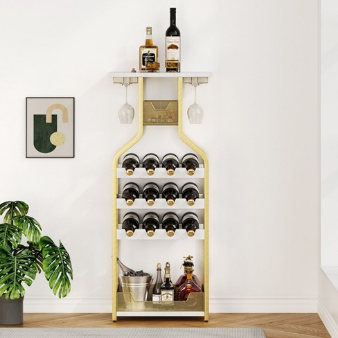 Whizmax Metal Wine Rack 12 Bottle Wine Bakers Rack 6 Tier Freestanding Wine Rack With Hanging Glass Holder And Storage Shelves For Bar Dining Room Target