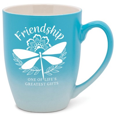 Elanze Designs Friendship: One Of Life'S Greatest Gifts Two Toned Ombre Matte Pale Blue and White 12 ounce Ceramic Stoneware Coffee Cup Mug
