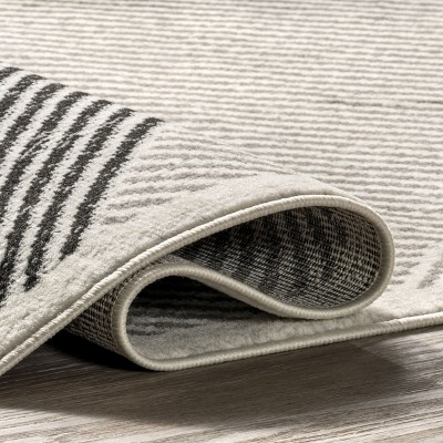 Charline Gray and Ivory Synthetic Stripe Area Rug, 12' x 15'