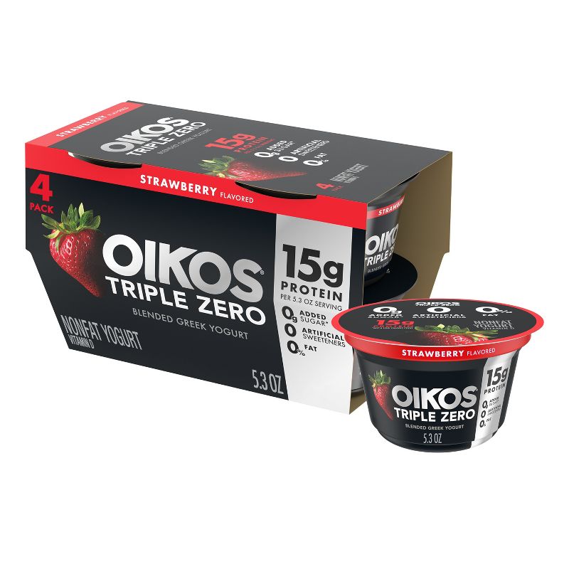 Oikos Triple Zero Strawberry Greek Yogurt - 4ct/5.3oz Cups, 1 of 9